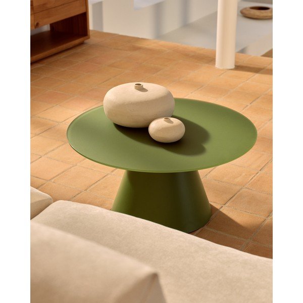 Zielony okrągły stolik ze szklanym blatem ø 80 cm Wilshire – Kave Home-image-1