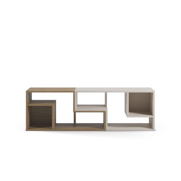 Biała/w naturalnym kolorze narożna szafka pod TV w dekorze dębu 145x45x35 cm Glina – Marckeric-image-2