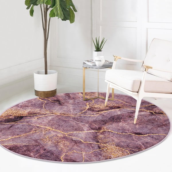 Różowy okrągły dywan odpowiedni do prania i robotów sprzątających ø 80 cm Comfort – Mila Home-image-2