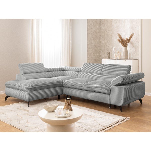 Jasnoszary sztruksowy narożnik (lewostronny/w kształcie litery L) Marbeya  – Ropez-image-1