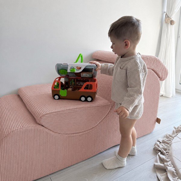 Łososiowy sztruksowy fotel dziecięcy Wave – Meowbaby-image-1