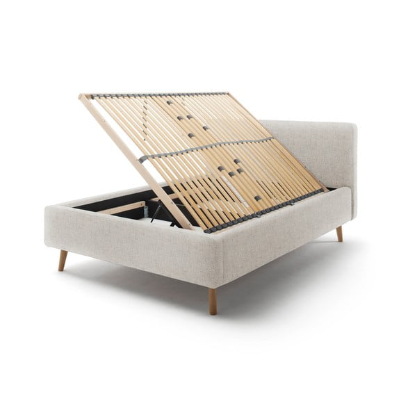 Beżowe tapicerowane łóżko dwuosobowe ze schowkiem ze stelażem 140x200 cm Mattis – Meise Möbel-image-2