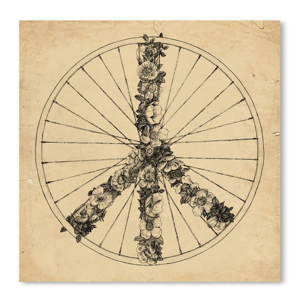 Beżowy plakat Americanflat Peace & Bike, 42x30 cm