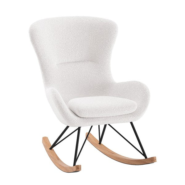 Biały bujany fotel dziecięcy z materiału bouclé ROCKY – Vipack