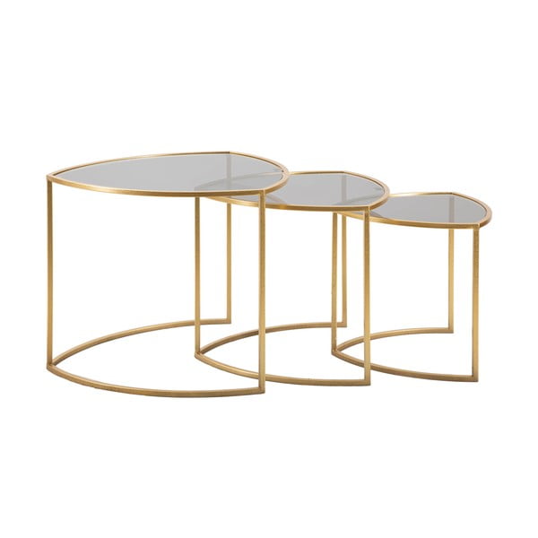 Okrągłe stoliki w kolorze złota ze szklanym blatem zestaw 3 szt. ø 60 cm Triangle – Mauro Ferretti-image-4