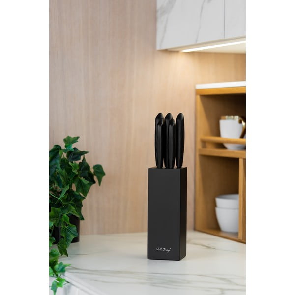 Zestaw 5 noży w czarnym stojaku Vialli Design Caro-image-1