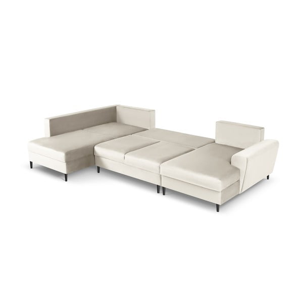 Beżowy aksamitny rozkładany narożnik ze schowkiem (lewostronny/w kształcie litery U) Kyoto – Cosmopolitan Design-image-2