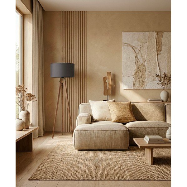 Czarna/brązowa lampa stojąca z tekstylnym kloszem (wysokość 153 cm) Tripod – Opviq lights-image-1