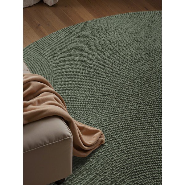 Ciemnozielony wełniany okrągły dywan tkany ręcznie ø 150 cm Calmio – Hanse Home-image-3