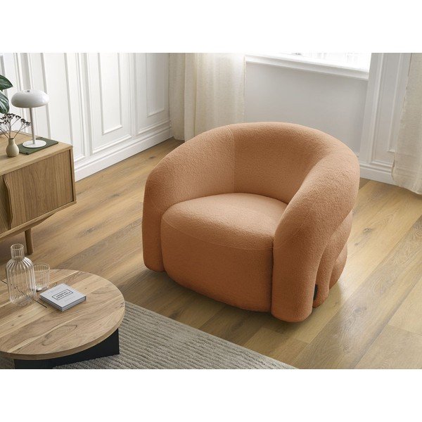 Pomarańczowy obrotowy fotel z materiału bouclé Elina – Bobochic Paris-image-1