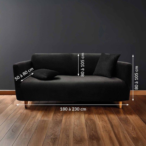 Czarny elastyczny pokrowiec na sofę 3-osobowy Sacha – douceur d'intérieur-image-2