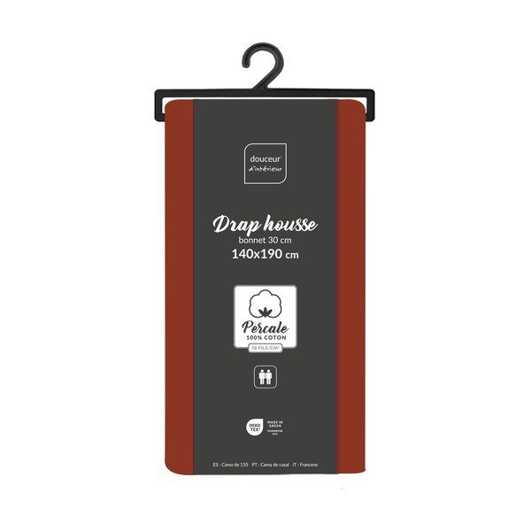 Ceglaste prześcieradło z perkalu bawełnianego z gumką 140x190 cm Percaline – douceur d'intérieur-image-2