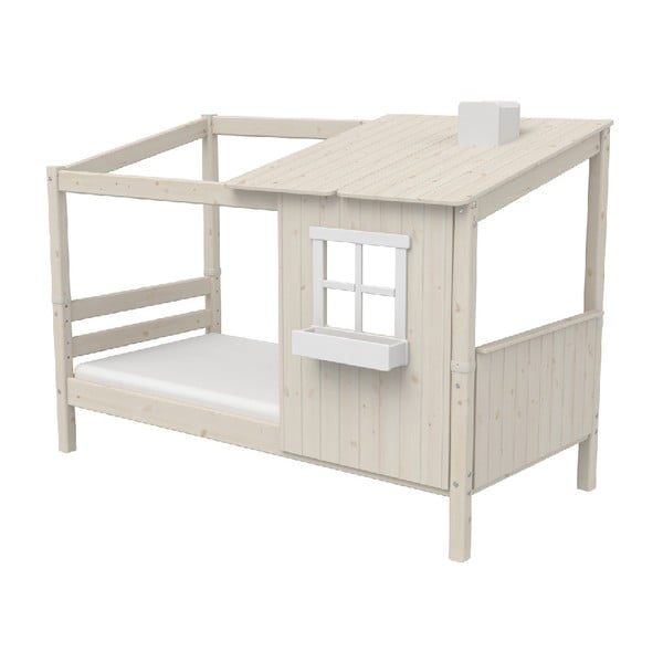 Białe łóżko w kształcie domu z drewna sosnowego Flexa Classic Tree House, 90x200 cm
