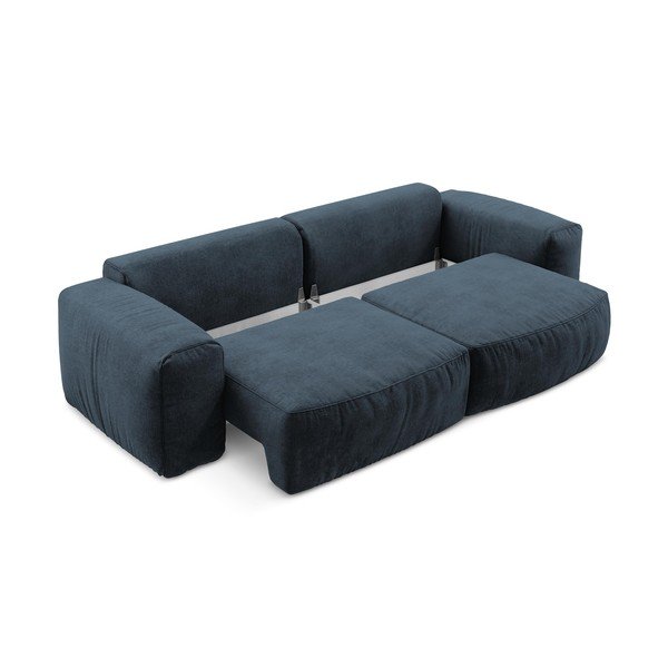 Ciemnoniebieska rozkładana sofa z tkaniny szenilowej 275 cm Kuki – Makamii-image-4