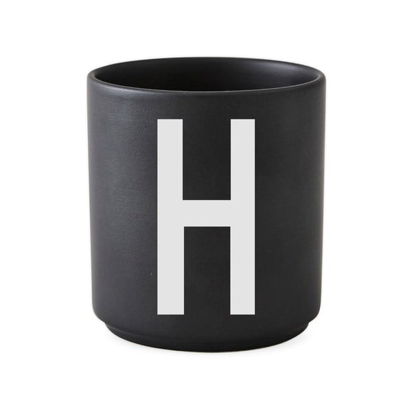 Czarny porcelanowy kubek Design Letters Alphabet H, 250 ml