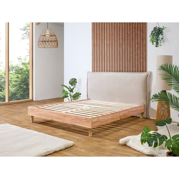 Beżowo-naturalne łóżko dwuosobowe ze stelażem 160x200 cm Charlie – Bobochic Paris-image-1