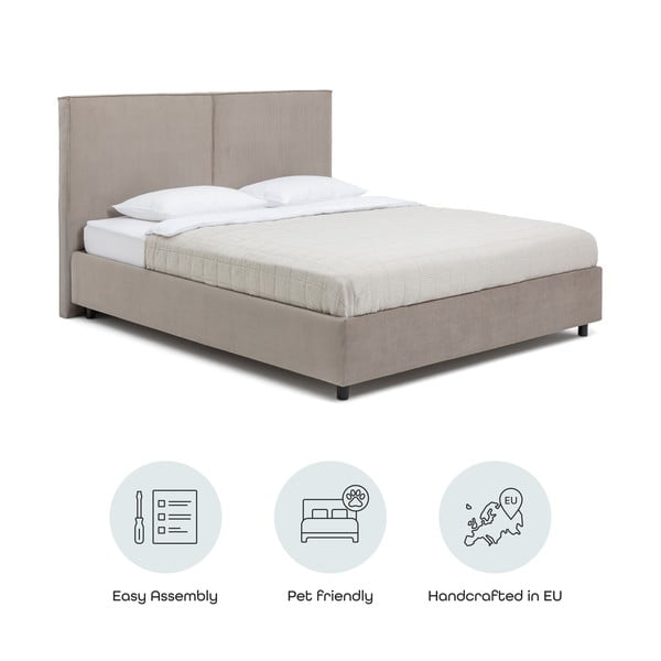 Szarobrązowe tapicerowane łóżko dwuosobowe ze schowkiem i stelażem 160x200 cm Myra Bold – Bonami Selection-image-4