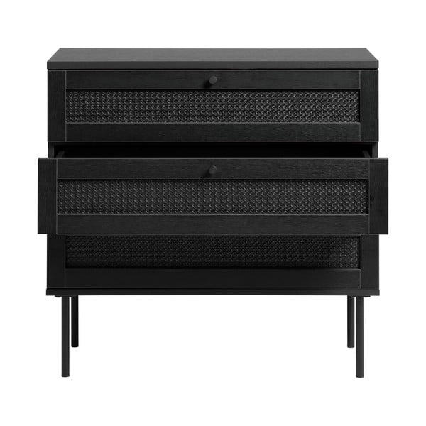 Czarna niska komoda w dekorze dębu 80x75 cm Pensacola – Unique Furniture-image-3