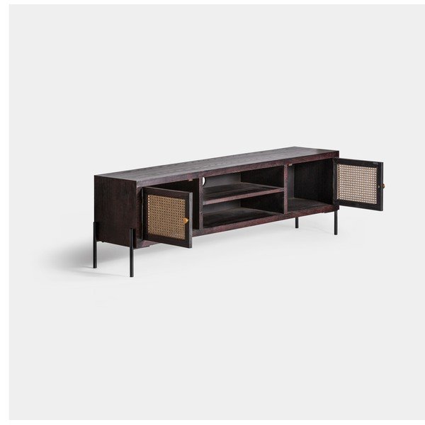 Czarno-naturalna szafka pod TV z litego drewna jodłowego 150x50 cm Kenia – Burkina-image-2