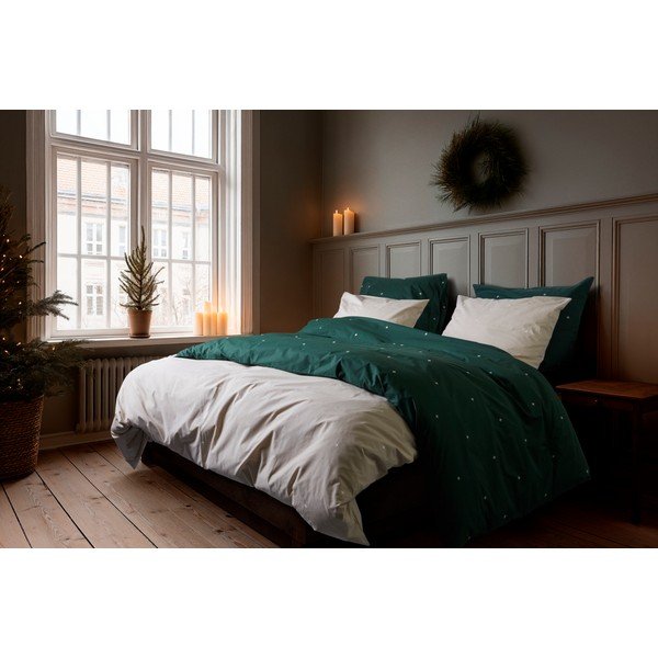 Beżowa pościel jednoosobowa z perkalu bawełnianego 140x200 cm Christmas Fable – JUNA-image-1