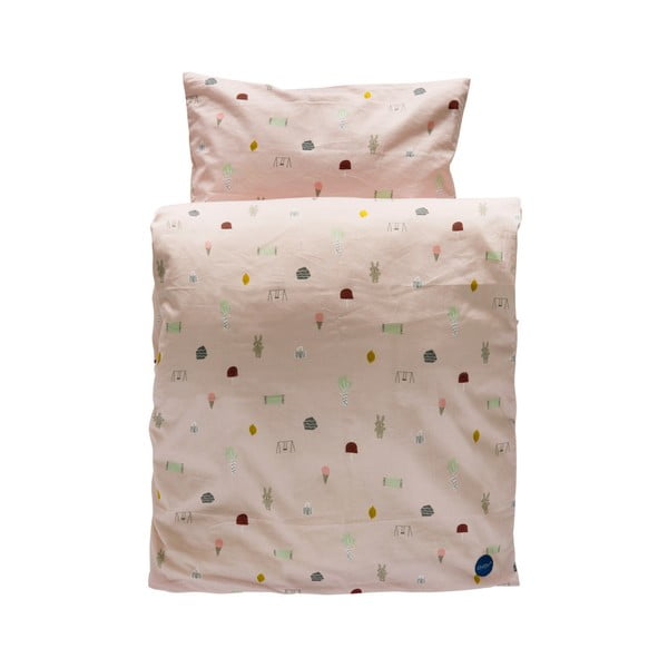 Zestaw różowej dziecięcej poszwy na kołdrę i poduszki z bawełny organicznej OYOY Happy Summer, 200x140 cm