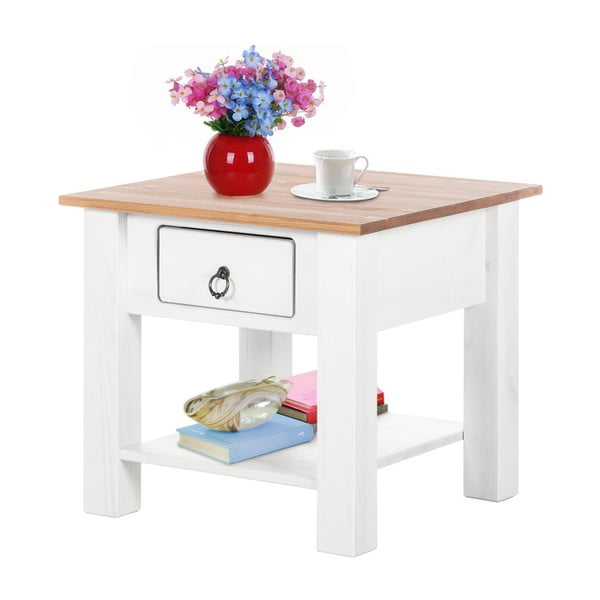 Biały stolik z drewna sosnowego z naturalnym blatem Støraa Klein-image-1