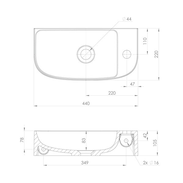 Biała umywalka z kompozytu mineralnego 44x22 cm Alga – Sapho-image-4