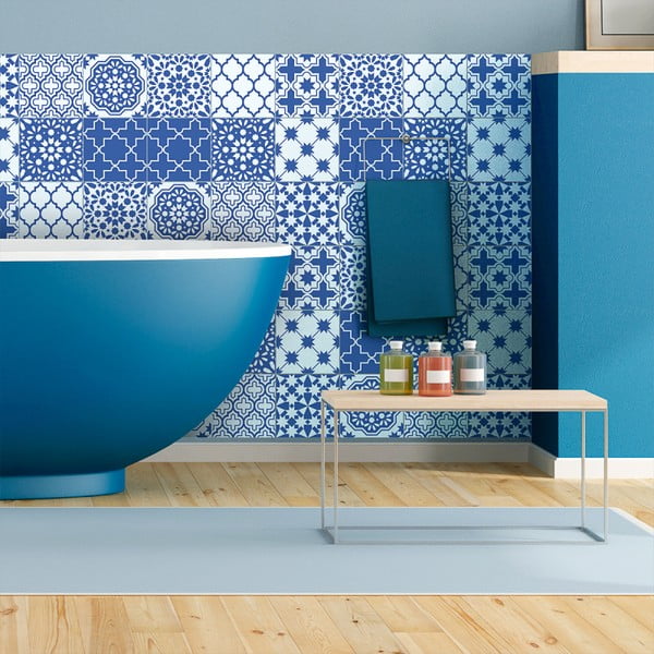 Zestaw 9 naklejek ściennych Ambiance Wall Decals Blue Santorini Tiles, 20x20 cm