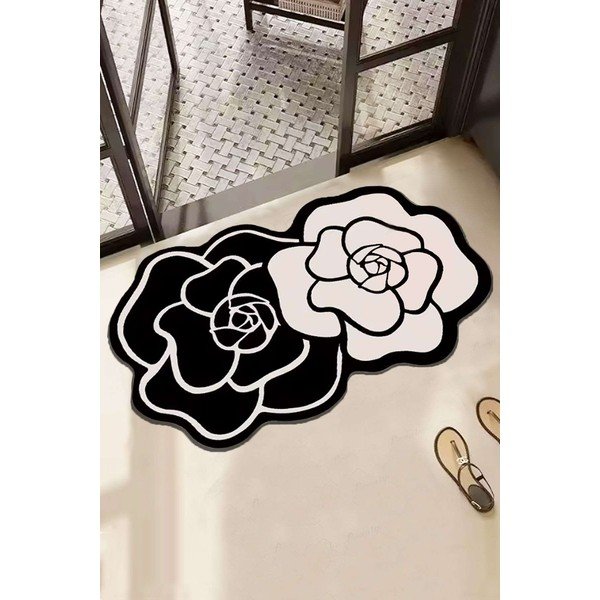 Czarno-biały dywanik łazienkowy 60x100 cm Bungari Rose – Foutastic-image-1