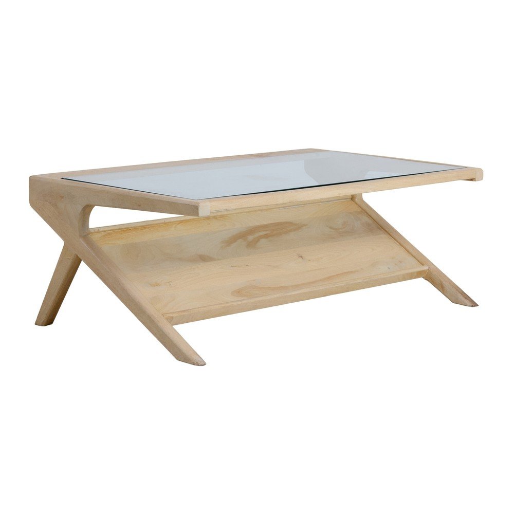 Stolik ze szklanym blatem w jasnym naturalnym kolorze 70x112 cm Yuki – Light & Living