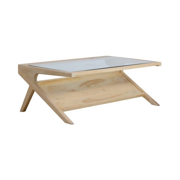 Stolik ze szklanym blatem w jasnym naturalnym kolorze 70x112 cm Yuki – Light & Living