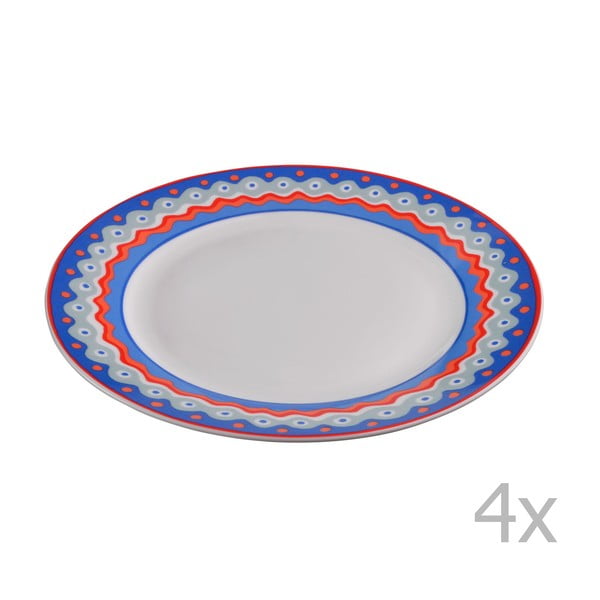 Komplet 4 porcelanowych talerzyków deserowych Oilily 19 cm, niebieski