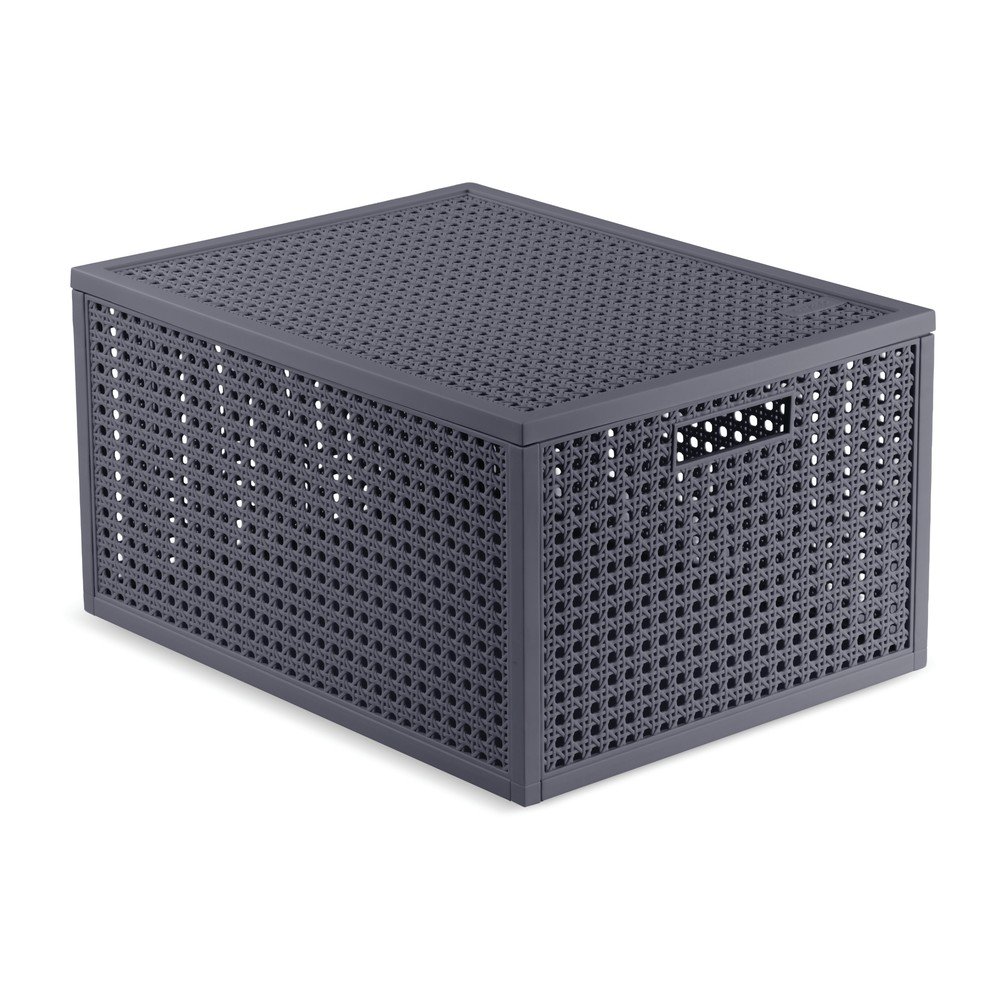 Ciemnoszary pojemnik z pokrywką z plastiku z recyklingu 30x38x21 cm Kaya – Curver