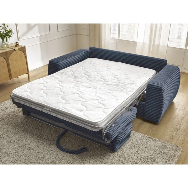 Ciemnoniebieska sztruksowa rozkładana sofa do spania 220 cm Hugo – Bobochic Paris-image-1