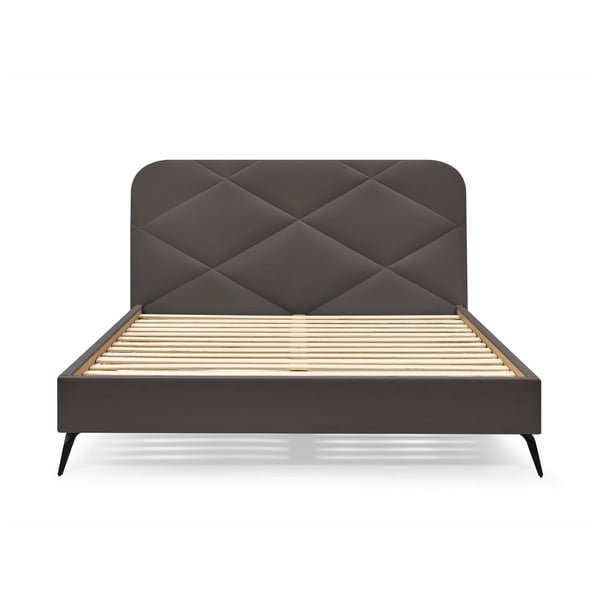 Ciemnoszare tapicerowane łóżko dwuosobowe ze stelażem 180x200 cm Prune – Bobochic Paris-image-3