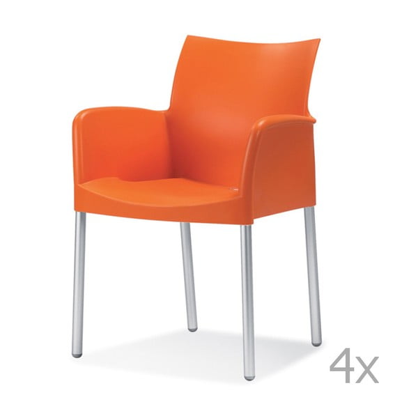Zestaw 4 pomarańcowych krzeseł z podłokietnikami Pedrali Ice