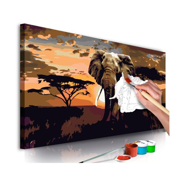 Zestaw płótna, farb i pędzli DIY Artgeist Elephant Africa, 80x40 cm