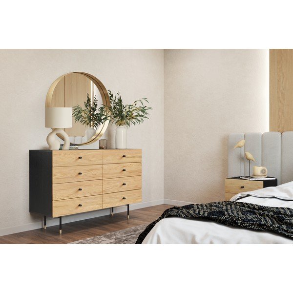 Czarno-naturalna niska komoda w dekorze dębu 130x87 cm Jugend – Woodman-image-1