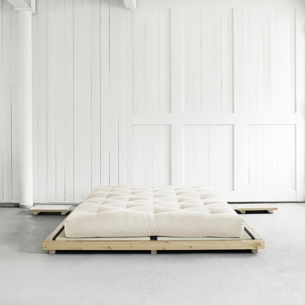 Łóżko dwuosobowe z drewna sosnowego z materacem i tatami Karup Design Dock Double Latex Natural/Natural, 140x200 cm-image-4