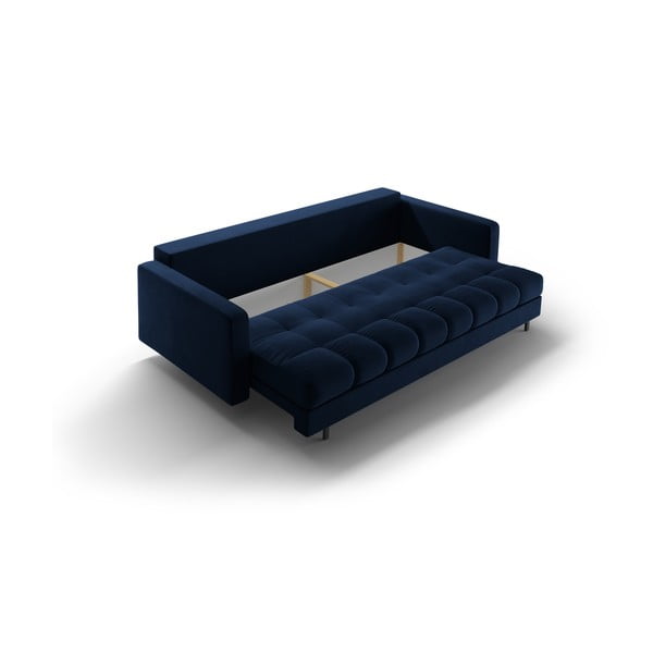 Ciemnoniebieska aksamitna rozkładana sofa ze schowkiem 222 cm Bali – Cosmopolitan Design-image-4