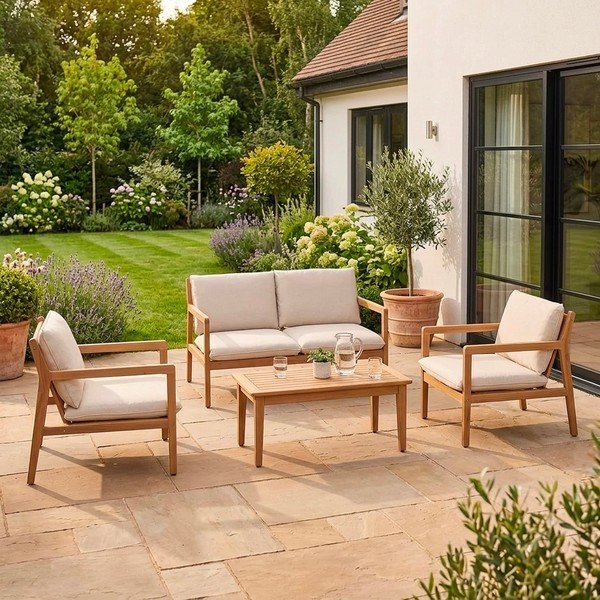 Zestaw mebli ogrodowych z litego drewna akacjowego w naturalnym kolorze dla 4 osób Danubio – Bizzotto-image-1