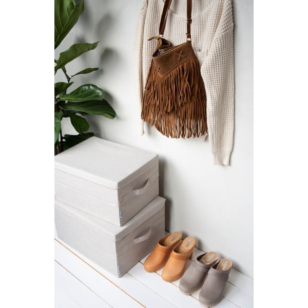 Beżowy tekstylny pojemnik z pokrywką 40x30x22 cm Soft Storage – Bigso-image-2