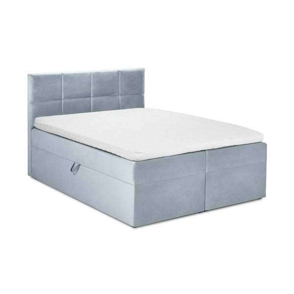Jasnoniebieskie aksamitne łóżko 2-osobowe Mazzini Beds Mimicry, 160x200 cm