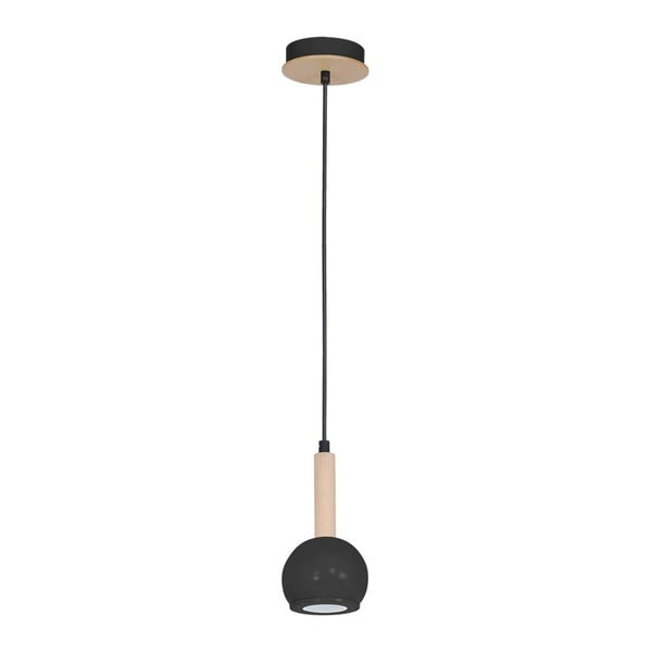 Czarna lampa wisząca z drewnianymi detalami Bolle Uno