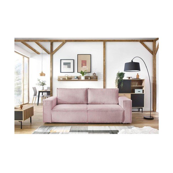 Jasnoróżowa sztruksowa rozkładana sofa 245 cm Nihad – Bobochic Paris-image-1