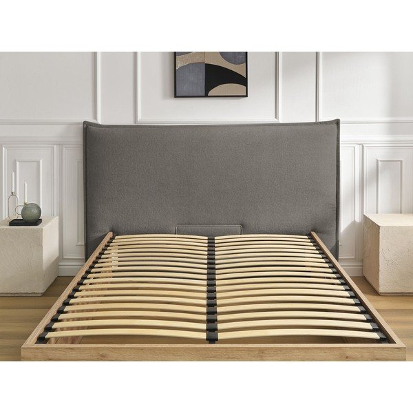 Szare/szarobrązowe tapicerowane tapicerowane/z płyty wiórowej łóżko dwuosobowe ze schowkiem ze stelażem 180x200 cm Charlie – Bobochic Paris-image-4