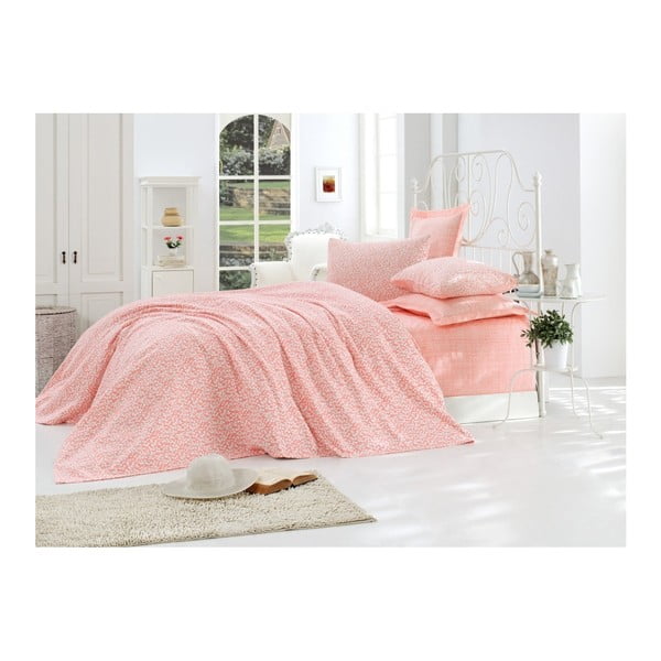 Różowa narzuta na łóżko z czystej bawełny Lolita, 200x235 cm