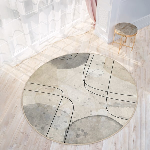 Beżowy okrągły dywan odpowiedni do prania ø 120 cm Simple Lines – Mila Home-image-3