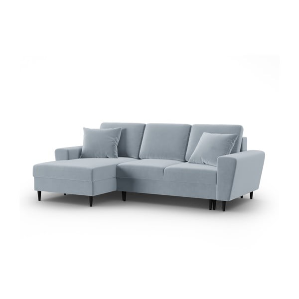 Jasnoniebieski aksamitny rozkładany narożnik ze schowkiem (lewostronny/z szezlongiem) Kyoto – Cosmopolitan Design-image-4
