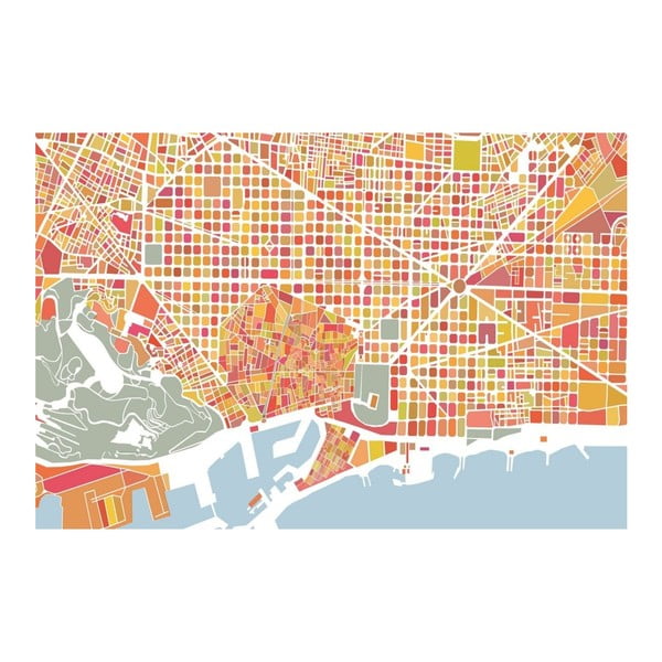 Obraz Homemania Maps Barcelona Red, 70x100 cm